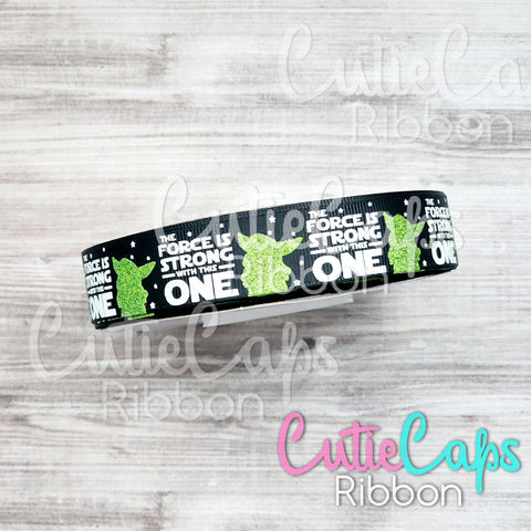 *Limited Exclusive* Green Baby Alien Silk Screen Glow in the Dark Grosgrain Ribbon, 7/8in