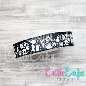 *Limited Exclusive* Space War Silhouette Silk Screen Glow in the Dark Grosgrain Ribbon, 7/8in