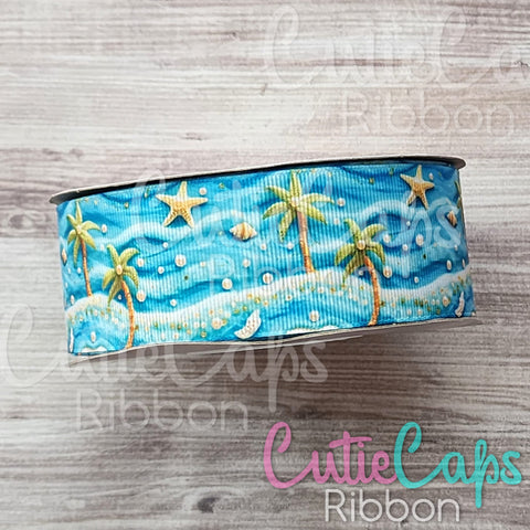 Summer Beach Single Sided Grosgrain Ribbon, 1.5in