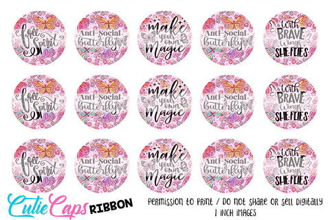 BUTTERFLIES Pink BCI, 1" BUTTERFLY QUOTES Bottle cap images