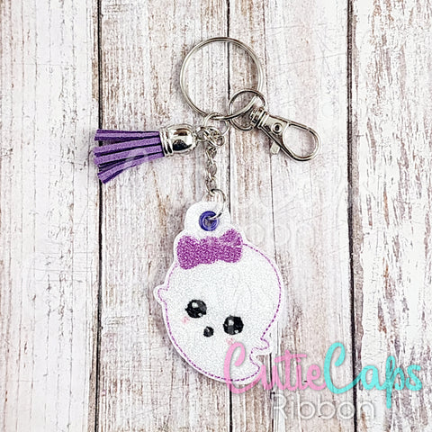 Cute Ghost with a Bow Feltie Keychain