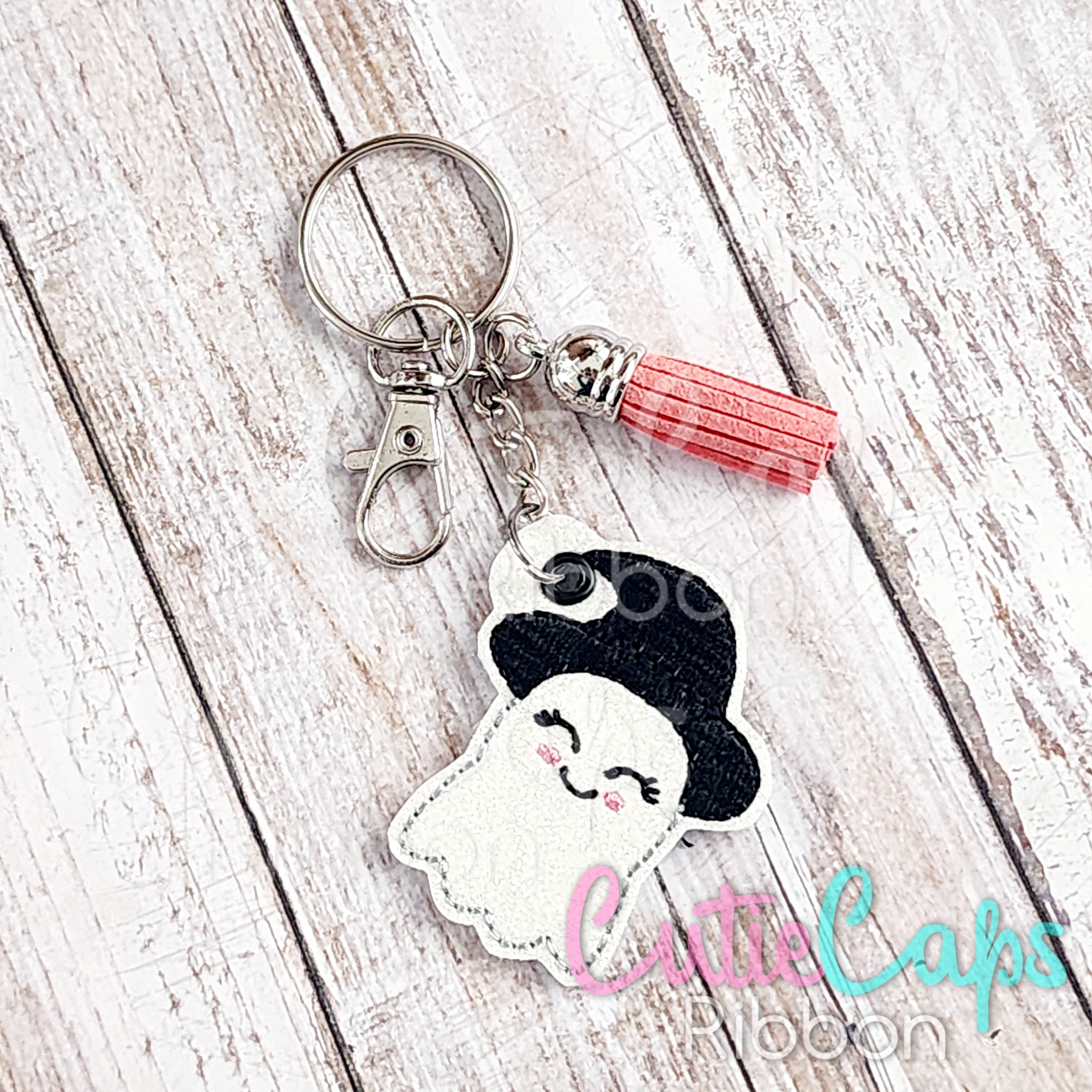 Ghost with a Witch Hat Feltie Keychain