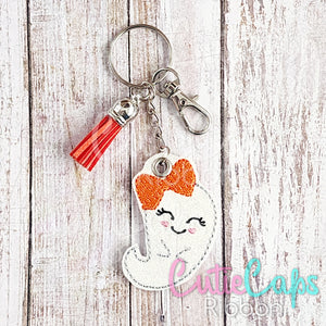 Ghost with a Bow Feltie Keychain