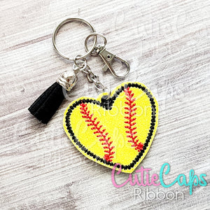 Softball Heart Feltie Keychain