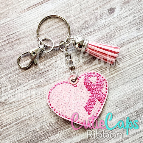 Breast Cancer Awareness Heart Feltie Keychain