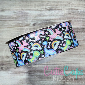 Girly Dinos  Double Sided Grosgrain Ribbon, 1.5in