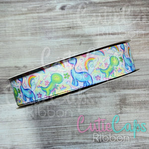 Girly Dinos Double Sided Grosgrain Ribbon, 7/8in