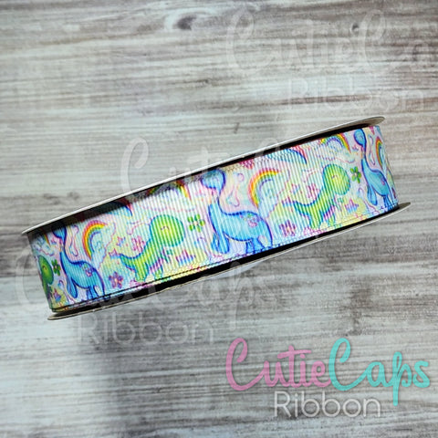 Girly Dinos Double Sided Grosgrain Ribbon, 7/8in