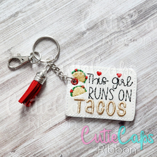 This Girl Runs On Tacos Feltie Keychain