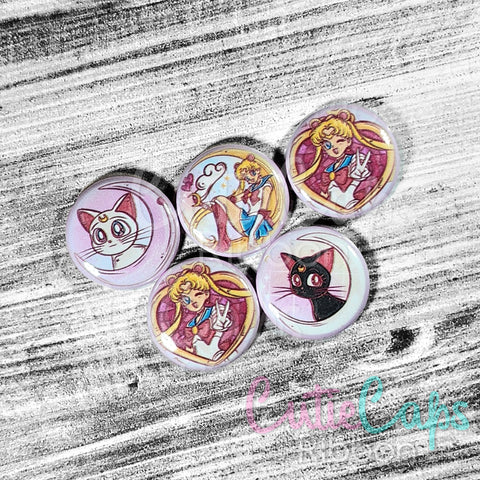 Anime Girl 1in Flatback Button Set of 5