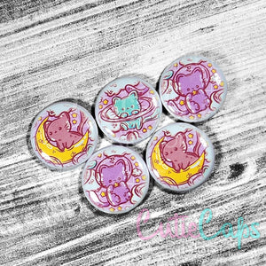 Space Kitties 1in Flatback Button Set of 5