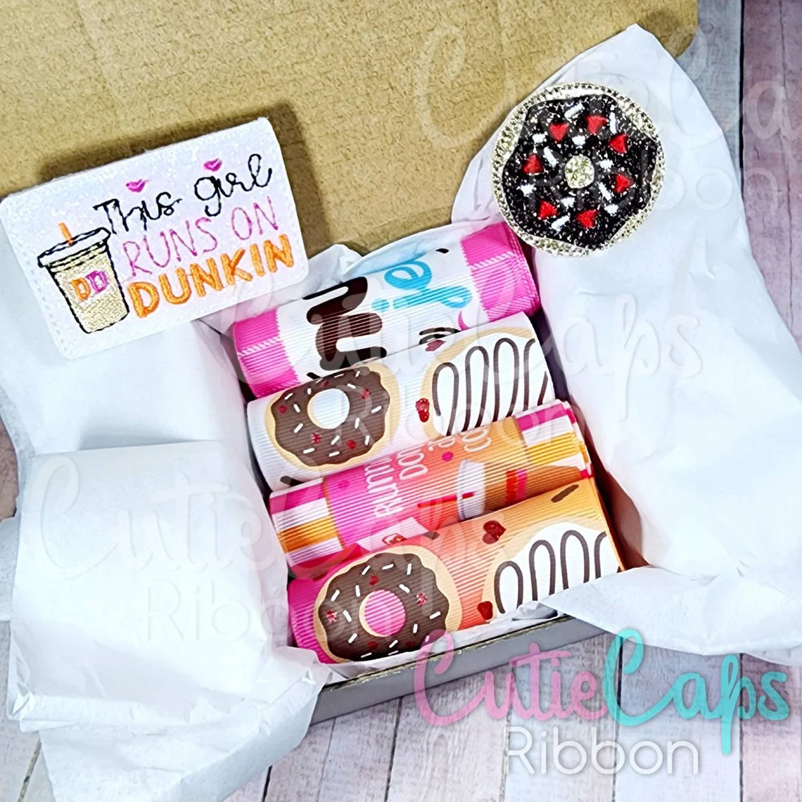 Donut Ribbon Bundle. Includes 1 yard of each 3in ribbon design as pictured with 2 already cut felties