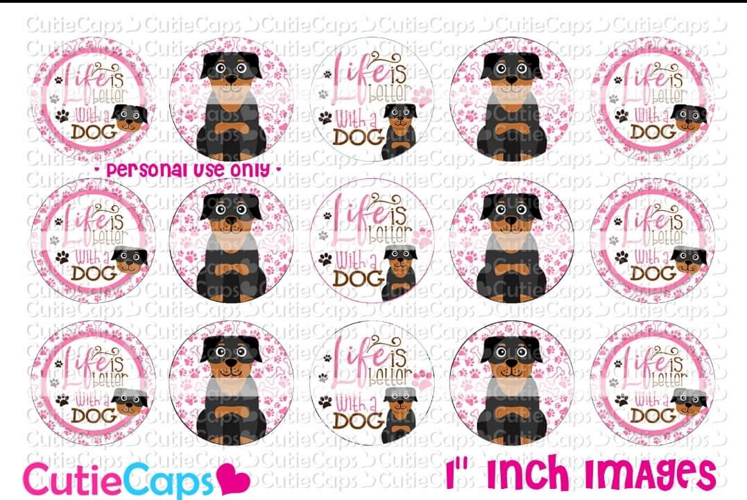 Life is better with a dog, 1" Bottle cap images