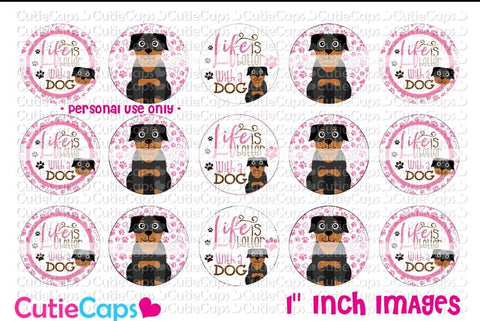 Life is better with a dog, 1" Bottle cap images