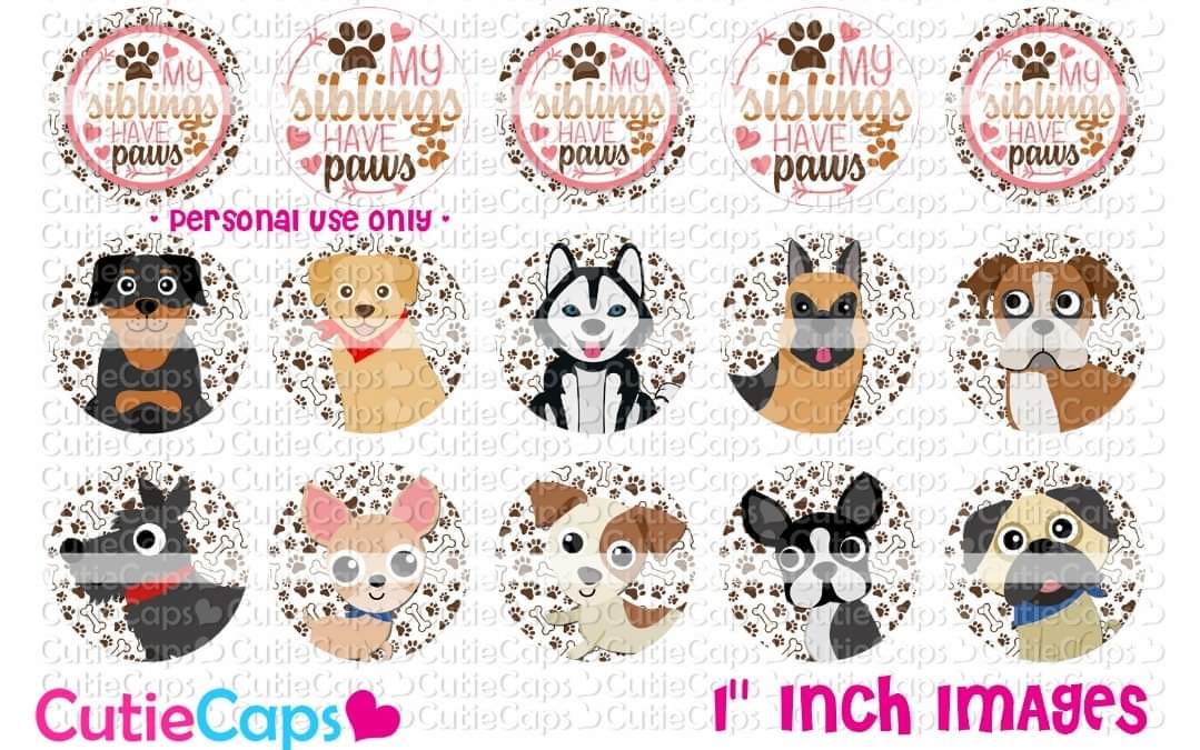 My sibblings have paws, 1" Bottle cap images