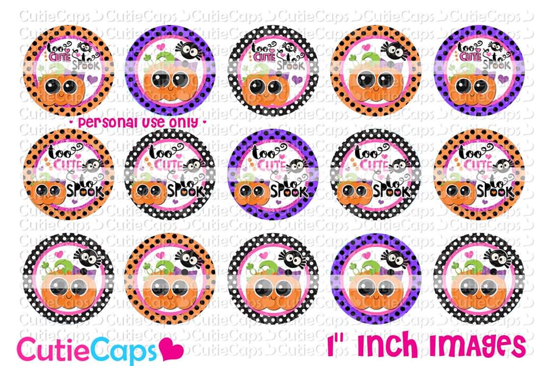 Too cute to spook, 1" Bottle cap images