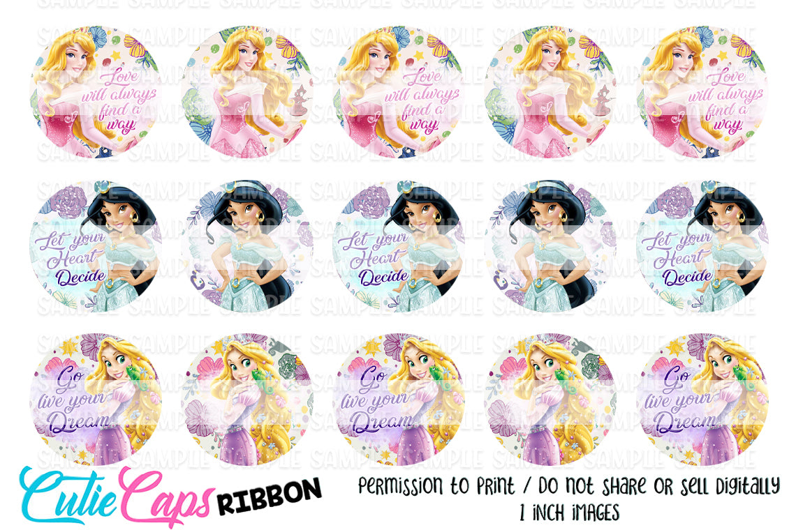 Princess Girls #1 , 1" Bottle cap images