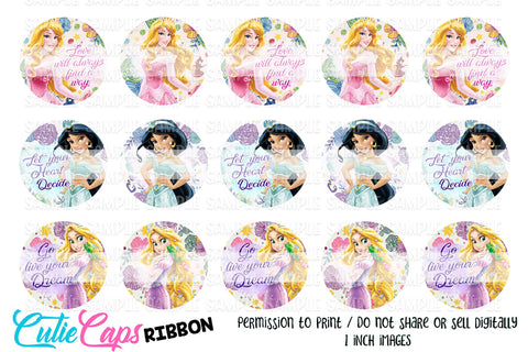 Princess Girls #1 , 1" Bottle cap images