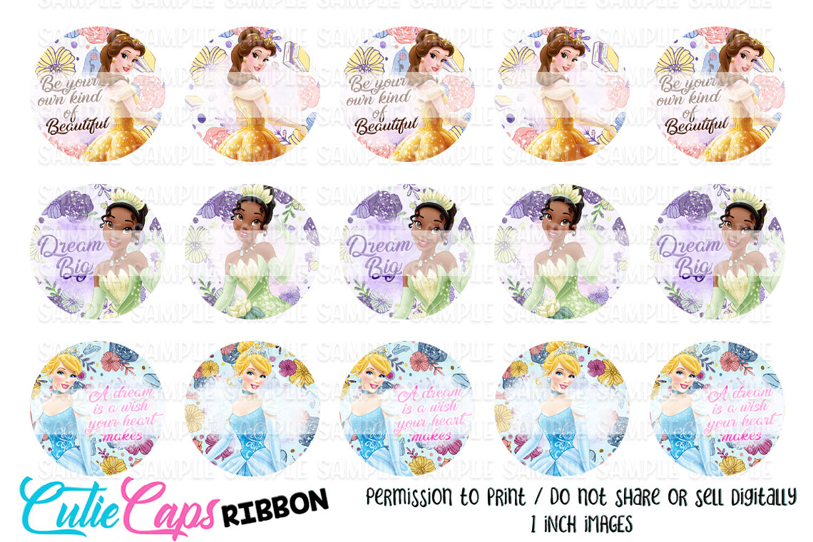 Princess Girls #2 , 1" Bottle cap images